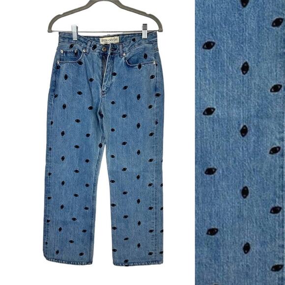 Etre Cecile Denim - Wide Leg Embroidered Crop Jeans